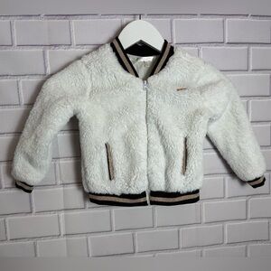 Tahari Baby Girl Sherpa Bomber Jacket Size 3T, White & Gold Trim